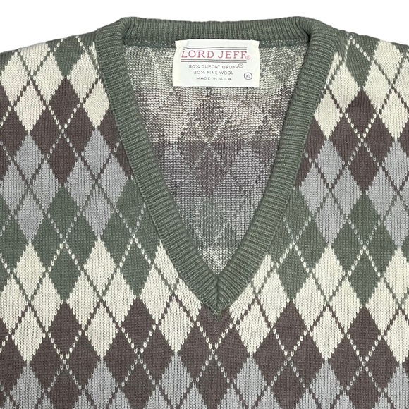 VTG Lord Jeff Argyle Sweater Men's XL V-Neck USA Fine Wool Blend X-Large - Picture 2 of 9